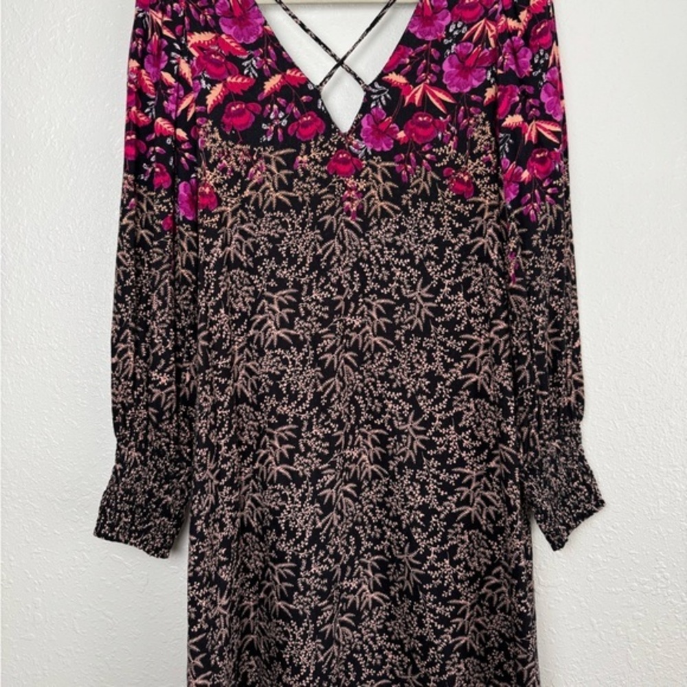 Anthropologie Cyree tunic mini dress floral black purple puff sleeves 6 - Picture 10 of 12